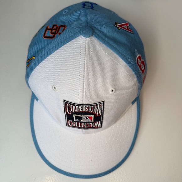 VTG 90s Cooperstown Collection Size 7 1/4 MLB Baseball Cap Blue Hat Team Logos - Picture 1 of 12